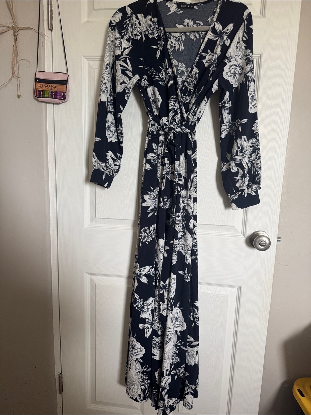 Women’s Black & White Floral Wrap Maxi Dress